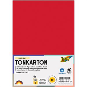 Folia Tonpapier 66305020 Tonkarton, A3, hochrot, 160g/m², 50 Blatt