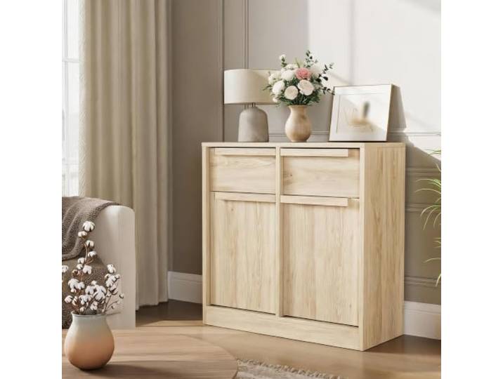 Modernes Sideboard, Küchenschrank Mit 2 Türen & 2 Schubladen, 80x35x80 cm Sideboard Küche mit Arbeitsplatte Kaffeetisch mit Stauraum für Küche, Esszimmer und Wohnzimmer
