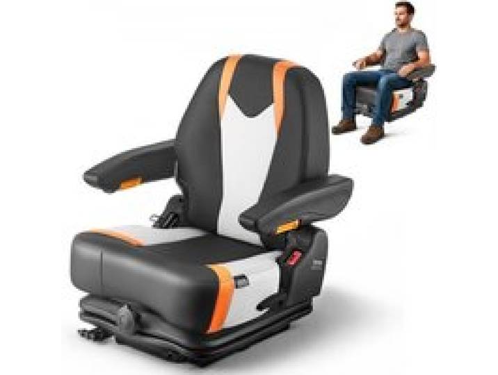VEVOR Siège de Chariot Élévateur Universel, 60x51x64 cm, Siège de Tracteur de Suspension Rabattable avec Dossier Réglable, Accoudoir, Ceinture de Sécurité, Micro-interrupteur, pour Chargeur, Tondeuse
