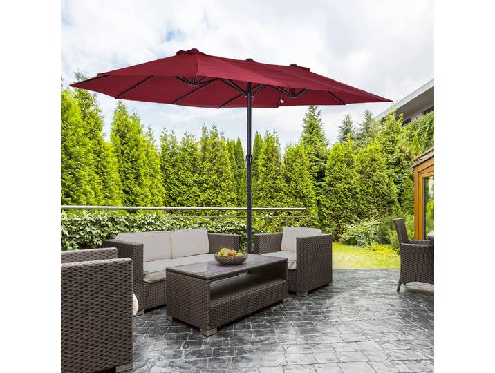 Outsunny Parasol Jardin XXL Bordeaux Manivelle Acier Polyester