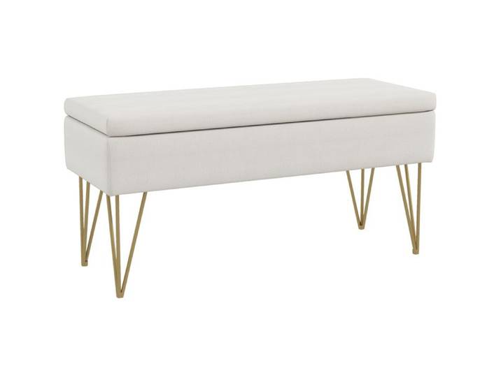 WOVREO Banquette coffre 100 x 40 x 49 cm en tissu aspect lin creme avec pieds en acier dores