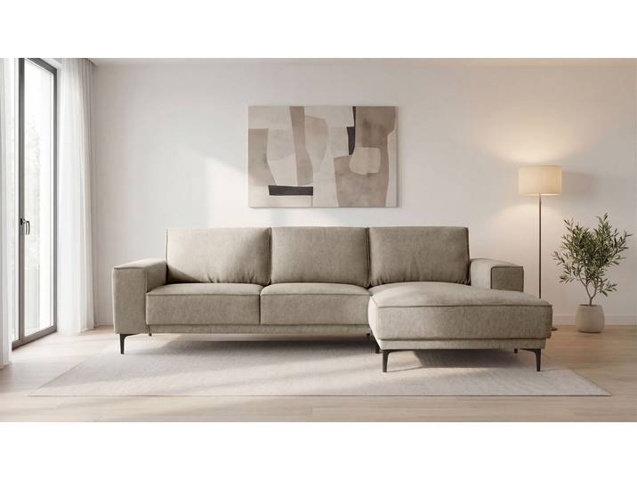 Ecksofa OTTO HOME OLAND Struktur L-Form, B: 280 cm, Skandi-Design , beige, B:280cm H:85cm T:152cm, 100% Polyester, Sofas, Ecksofa, L-Form, 280 cm, Wellenunterfederung, Skandi-Design, Metallfüße