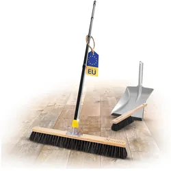 Novaliv Großer Besen Saalbesen 60 cm mit Stiel Borsten Haarmischung inkl. Kehrgarnitur verzinkt mit Gummilippe bestehend aus Kehrblech und Handfeger Besen fein Werkstattbesen Industriebesen mit Stiel