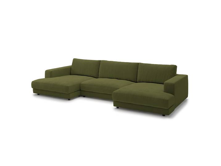 Wohnlandschaft Grün Feincordstoff Feena 170cm Gleichschenklig Modern Taschenfederkern
