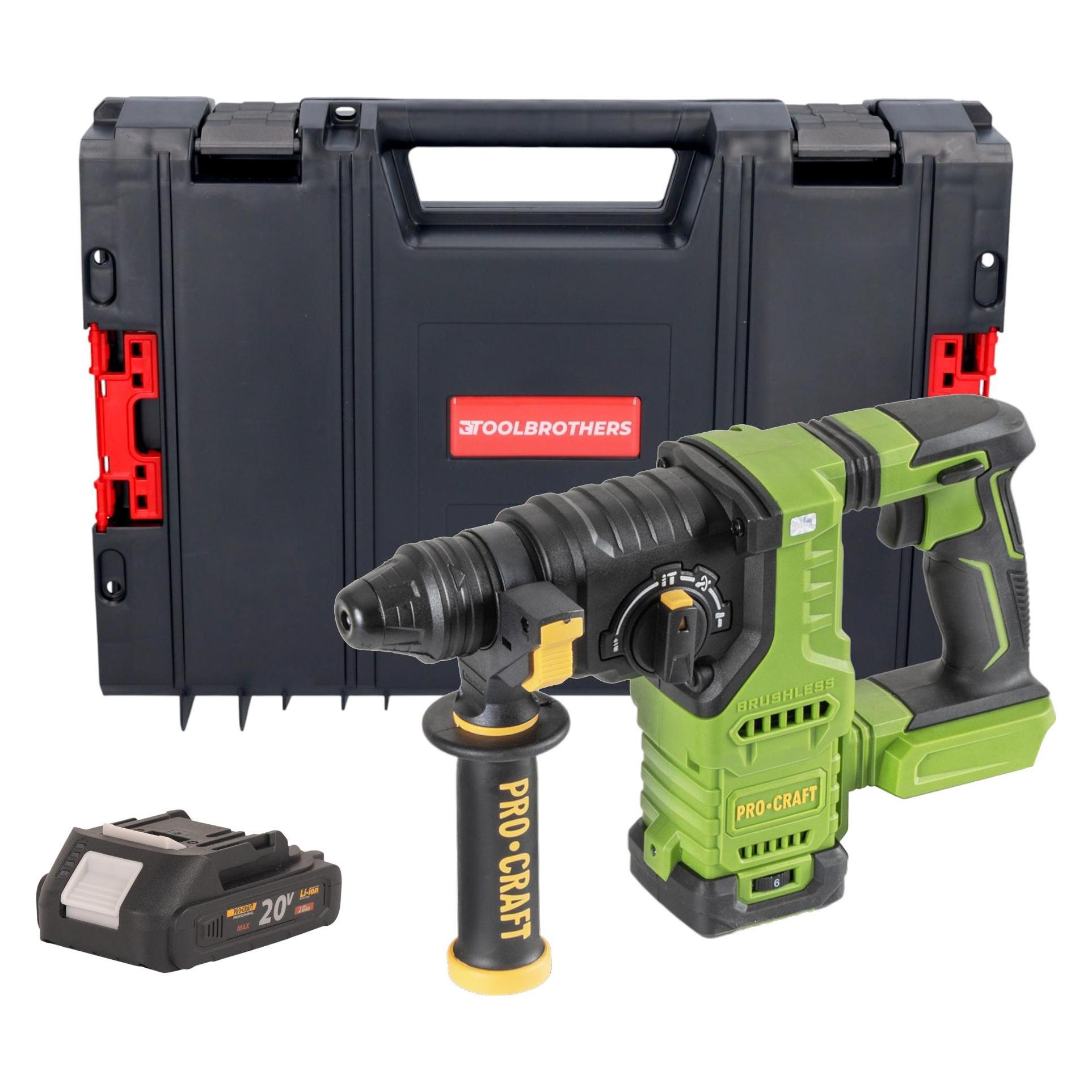 Procraft PHA30bb Akku Bohrhammer 20 V 2,8 J SDS plus Brushless + 1x Akku 2,0 Ah + RHINO Toolcase - (Bohrhammer) (PHA30bb)