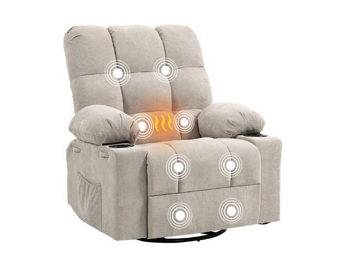 BRTHORY Relaxsessel Massagesessel mit 8-Punkt-Vibration & Wärme – 360° Drehung (1-St), Wipp- & Liegefunktion, Bequemer Relaxsessel aus Chenille