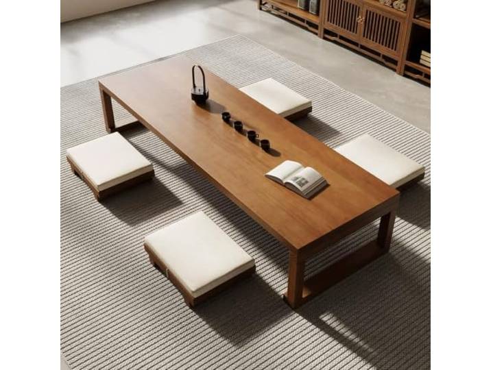 Japanischer niedriger Couchtisch, vielseitiger Bodentisch für Schlafzimmer Tragbarer Couchtisch, Altartisch für Meditation, Tisch für Boden Sitzen, Massivholz Teetisch(47.2x23.6x13.7in)