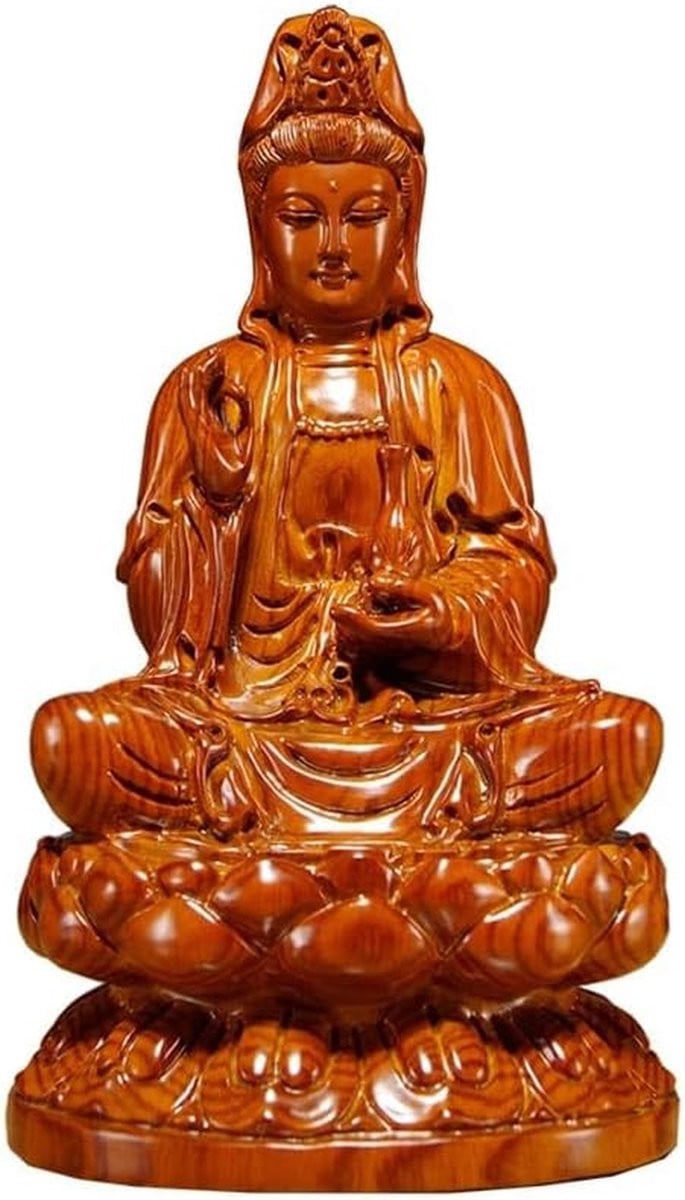 Boeddhabeeld Ornament Feng Shui Decoratie Houtkleur XS