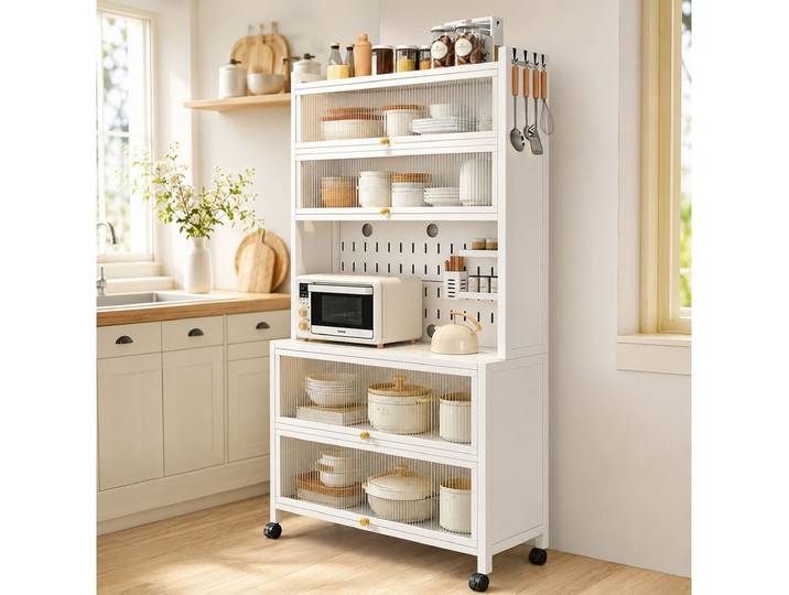 GLIESE POWER Küchenbuffet mit Rollen – mobiler Mehrzweckschrank, 100x42x180 cm Robust, flexibel, schnell montiert – für jeden Raum geeignet.