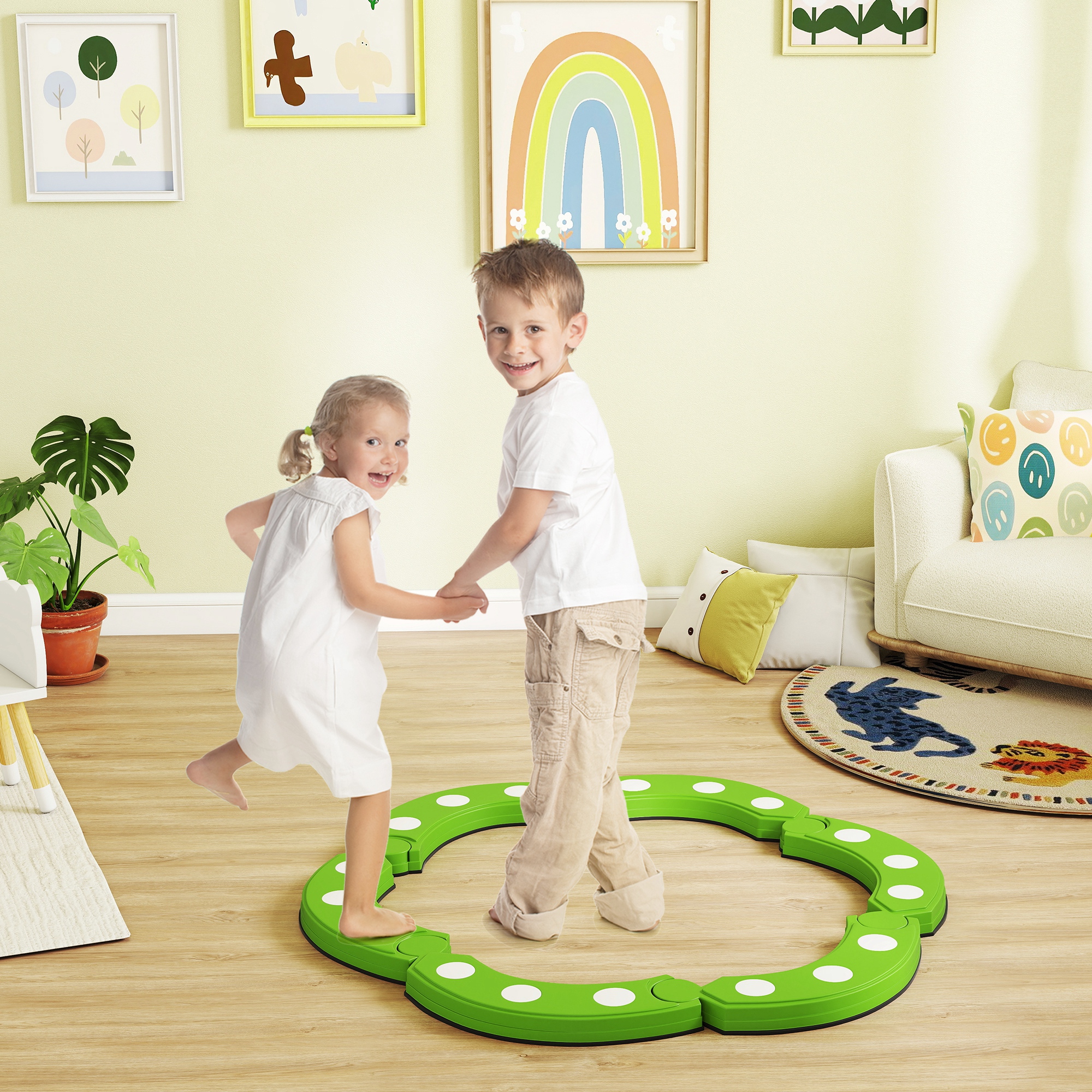 Aiyaplay Percorso di Equilibrio per Bambini di +3 Anni con Punti Tattili per Interni ed Esterni, Verde   Aosom Italy