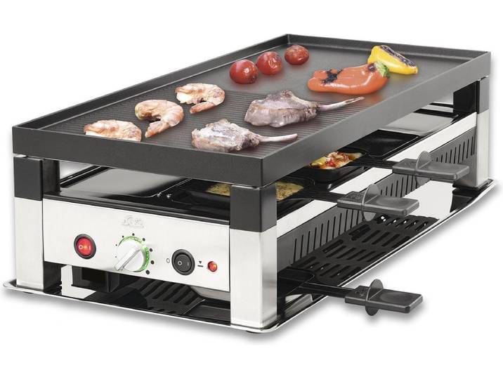 Solis 5 in 1 Tafelgrill 791 Gourmetstel 8 Personen - Grill\, Wok\, Pizzamaker\, Raclette en Pannenkoeken - Raclette Gourmet Set - Bakplaat Gourmetten - Zilver/Zwart