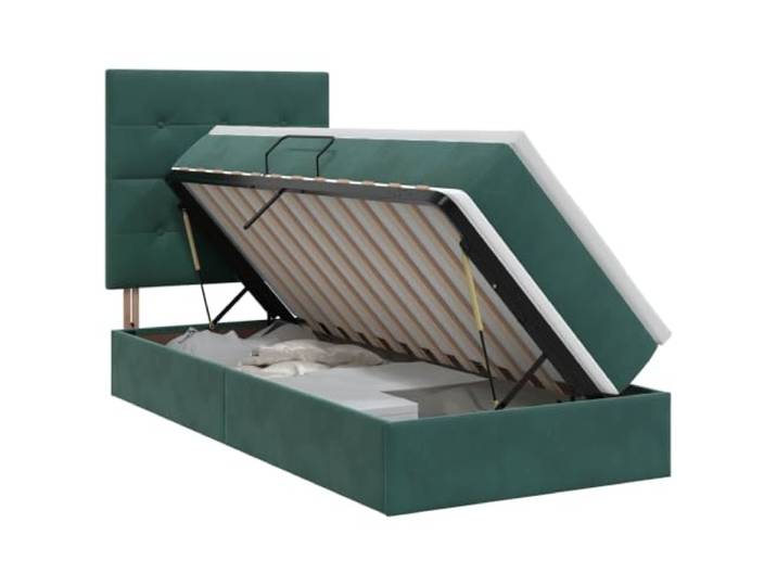 KTHLBRH Boxspringbett mit Matratze dunkelgrün 100 x 200 cm Einstellbare RGB-LED-Leuchten, Samt-Kopfteil, Metallrahmen, hydraulisches Heben, Innengebrauch