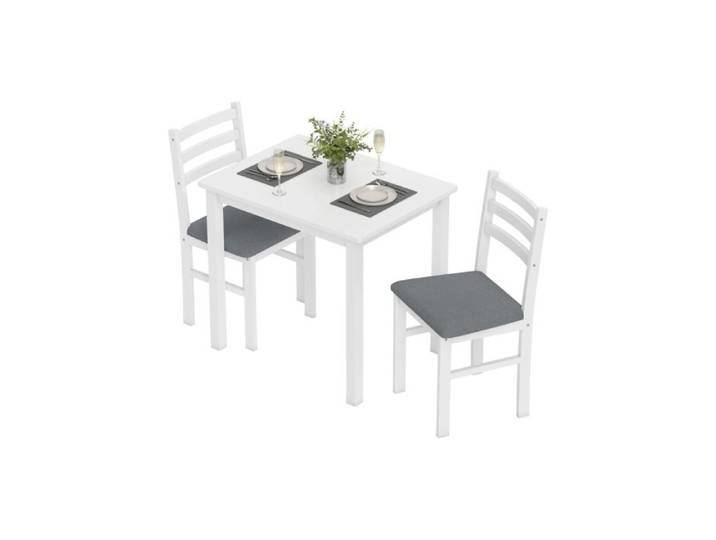 Ensemble table à manger blanche pour 2 personnes avec 2 chaises rembourrées style nordique pour cuisine et salon