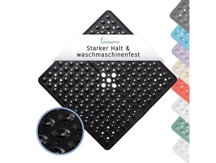 Toniamo Douchemat 53x53 cm zwart Antislipmat douche in premium kwaliteit comfortabele antislipmat wellness Badmat antislip antibacterieel & wasbaar in de machine Doucheinleg antislip