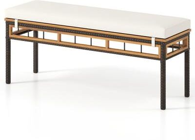 Costway Wicker Patio Bench for 2 People 48invh Long Backless Dining Bench with Acacia Wood Seat-White