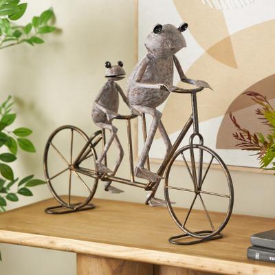 ARCILLA ELEMENTAL Copper or Green Metal On Bicycle Animal Decorative Garden Sculpture with Gold Accents