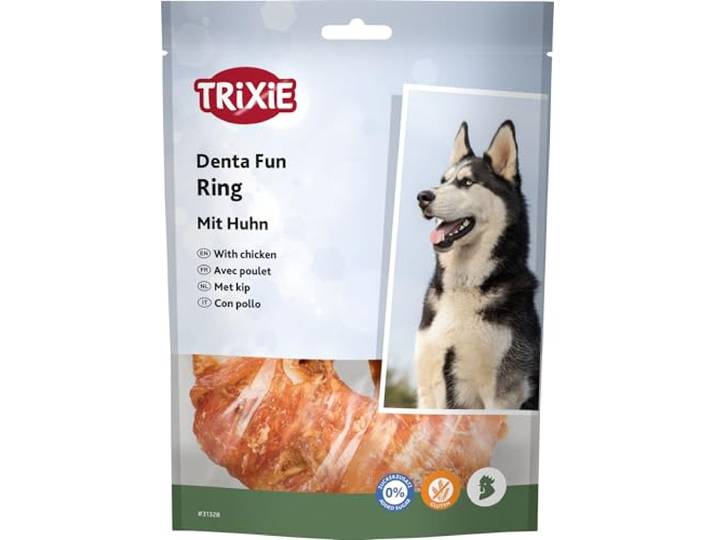 TRIXIE Suikervrije en glutenvrije kip kauwring Denta Fun Chicken Chewing Ring, ø 10 cm, 110 g - 31328