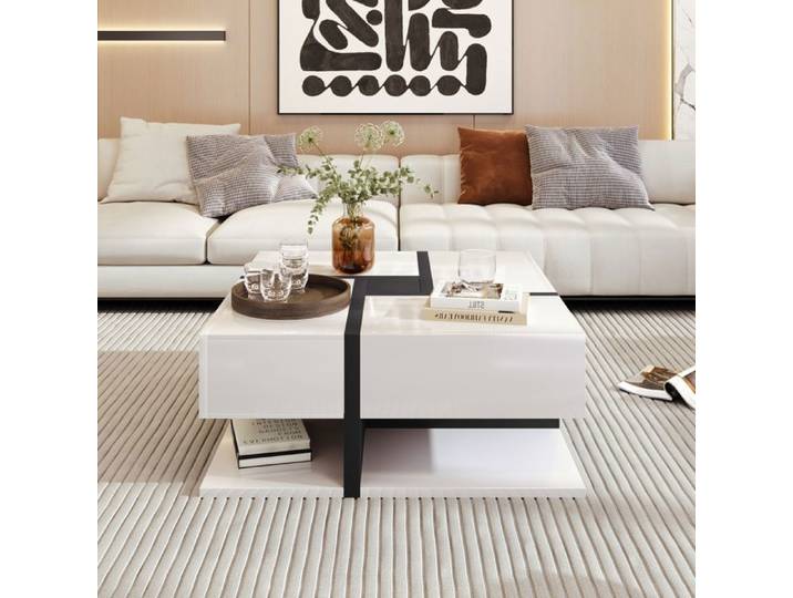 Nouvelle table basse épaissie design moderne haute brillance table avec 4 tiroirs coloris uniques et design de ligne avec