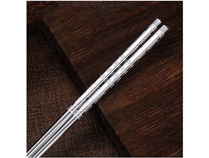 FAMMIX Sterling Silber -Essstäbchen Geschenk 32G, 1 Paar Paart Wiederverwendbare Chinesische Sterling Silber Essstäbchen Zum Kochen, rutschfeste Essstäbchen Geschirr H