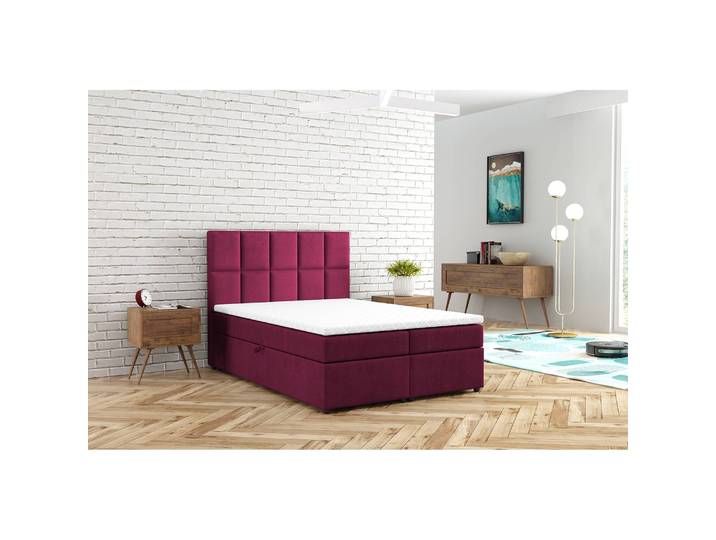 Boxbett Fira mit Stauraum 140 x 200cm Samt Rot/Beere Buche