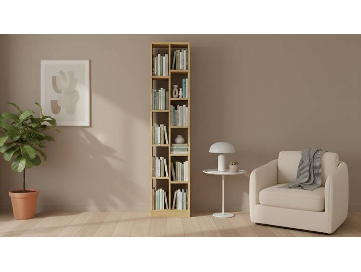 Schmales Bücherregal aus Eiche Eiche Natur geölt