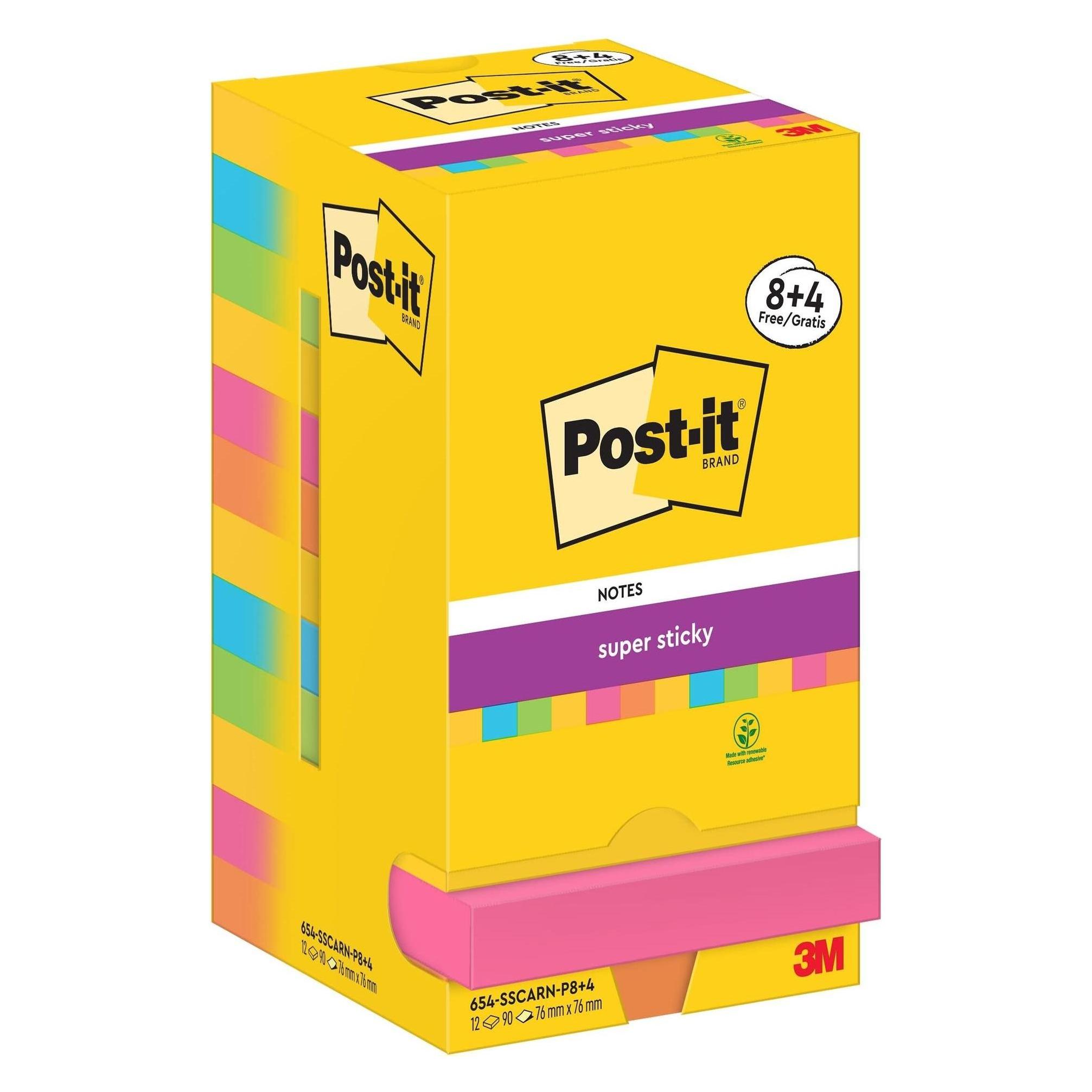 Post-it Super Sticky Carnival (76 x 76 mm) (654-SSCARN-P8+4)