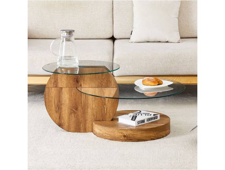 Table basse – design moderne minimaliste – verre trempé MDF effet bois – transparente