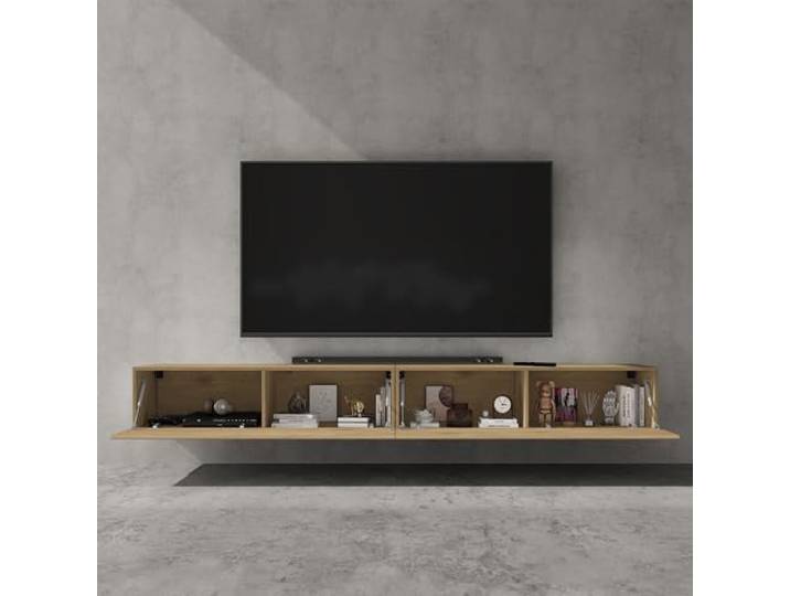 doporro TV Schrank, Lowboard hängend, TV Board, 240cm TV lowboard Wand Fernsehtisch mit Klapptür, in Kerneiche, 240 x 40,2 x 30 cm, Fernsehschrank02