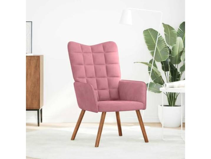 Sessel Rosa Samt Freizeit mit Armlehnen und Holzbeinen Rahmen aus Sperrholz und Metall, dicke Polsterung, für Wohnzimmer, Schlafzimmer und Arbeitszimmer, stabile Konstruktion
