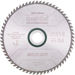 Metabo Kreissägeblatt Multi Cut Professional, 216 x 30mm, 64 Zähne, für Holz, Kunststoff, Metall