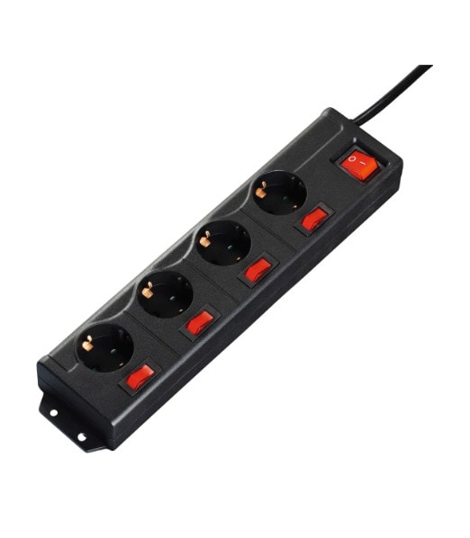 Hama 00137257 Steckdosenleiste 4+1, 4-fach, einzeln schaltbar, Schwarz