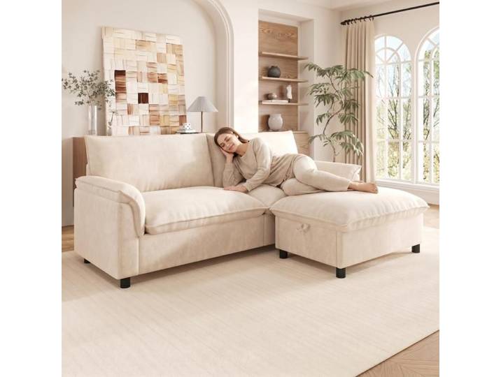 Canapé - SOGEU - Cloud-Sectional-Sofa - Modulable - Assise profonde - Pouf mobile avec rangement