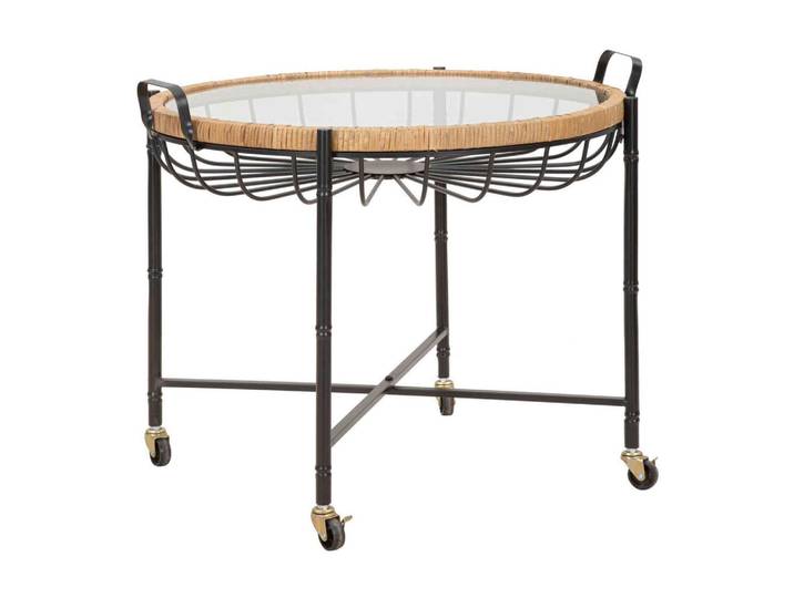 Mauro Ferretti Couchtisch, Natur, Schwarz, Holz, Metall, Glas, Rattan, 65x57x70.5 cm, Wohnzimmer, Wohnzimmertische, Couchtische