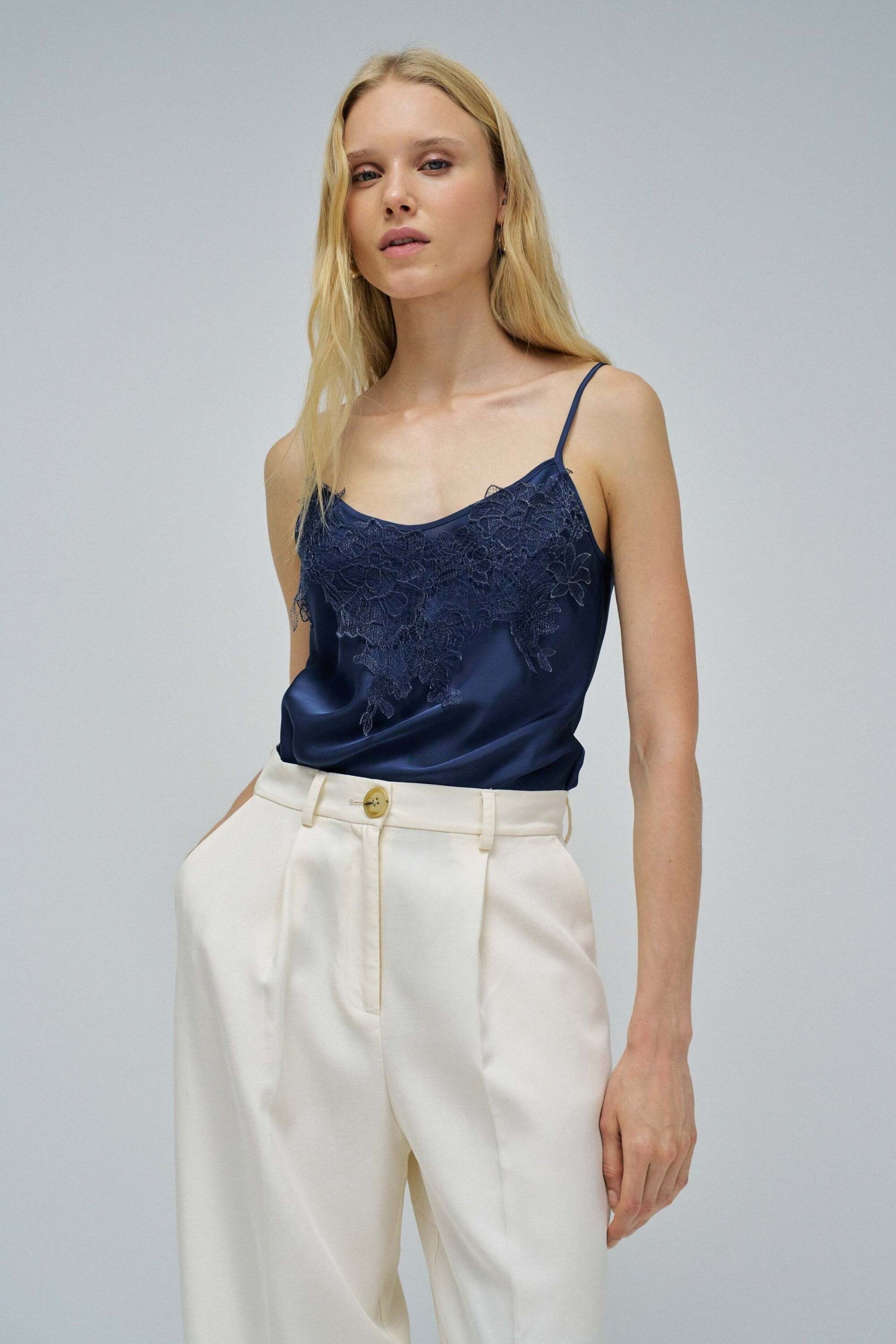Tanktop SALSA "Salsa Jeans Top Lace", Damen, Gr. M, blau, Obermaterial: 100% Polyester PES., Tops Tanktop blau M