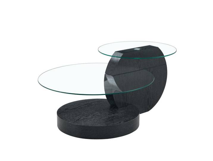 Evryae Couchtisch mit Ablagen MDF Glas stabil modern Wohnzimmertisch mehrstufig kompakt, Transparent, Schwarz, Glas, Rund,Rund, 90x44x90 cm, Wohnzimmer, Wohnzimmertische, Couchtische