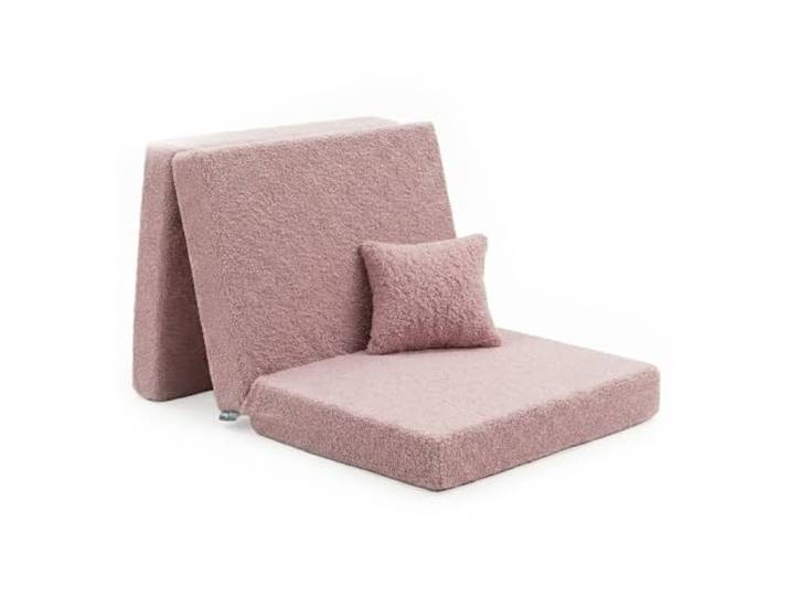 KiddyMoon Kinder Matratzen Mit Kissen, Teddy-Plüsch Aufklappen Aus Schaumstoff Kindermatratze Kinderzimmer Faltmatratze, Rosa,Matratzen Mit Kissen