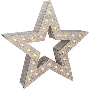 Ideen-mit-Herz Weihnachtsstern 014080, LED-Holz-Stern, beleuchtet mit 30 LEDs, Batterie, Timer, aus Holz, Ø 30 cm