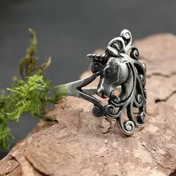 Drachensilber Einhorn Ring Schmuck hochwertiges 925 Silber Fantasie 44 - Silber
