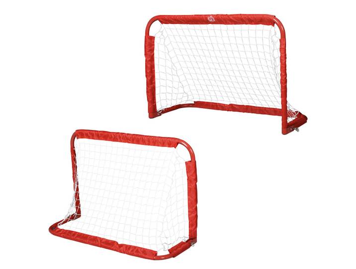 Homcom Fussballtore Fußballnetz 2er Set Minitore Faltbar Stahl Rot 90x36x60 cm, Metall, 36x90 cm, unisex, Freizeit & Co, Sport & Fitness