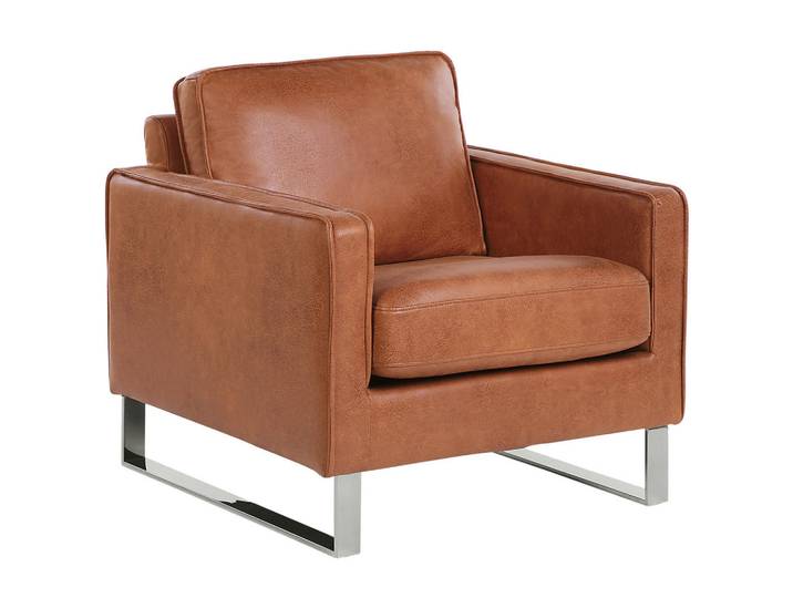 Beliani Sessel Kunstleder Braun Vind, Metall, 76x82x82 cm, Wohnzimmer, Sessel, Polstersessel