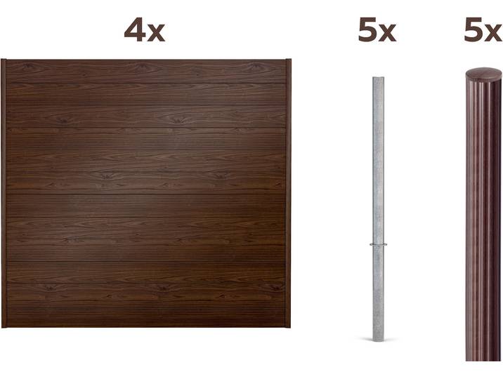 Dichtzaun ALBERTS Palitio, Profilhöhe 150 mm , braun (holzdekor dunkel, zum einbetonieren), H:180cm, Aluminium, Zaunelemente, Dichtzaun, Aluminium, verschiedene Dekore und Längen