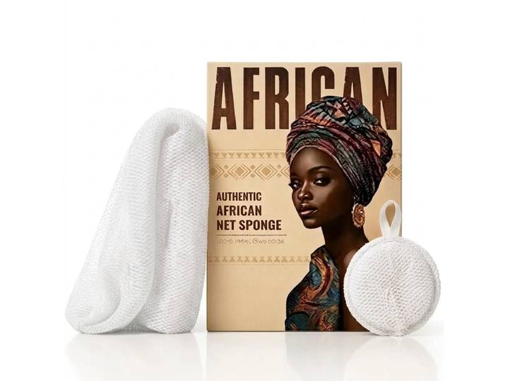 Kit d’éponge filet africaine générique Blanc avec cordon 70 g