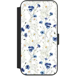 Nivocase Klapphülle für Apple iPhone 13 Handyhülle aus Kunst Leder NIVOflip schwarz Blume Blumen Muster (Apple iPhone 13), Smartphone Hülle, Schwarz