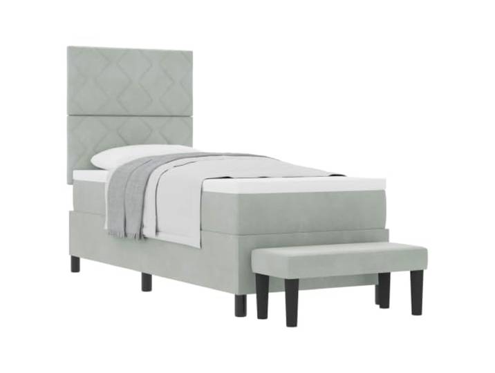KTHLBRH Boxspringbett mit Kopfteil hellgrau 200 x 80 cm Samt Kopfteil aus Samt, Holzstruktur, mittelharter Schaumstoff, modernes Design, einfach