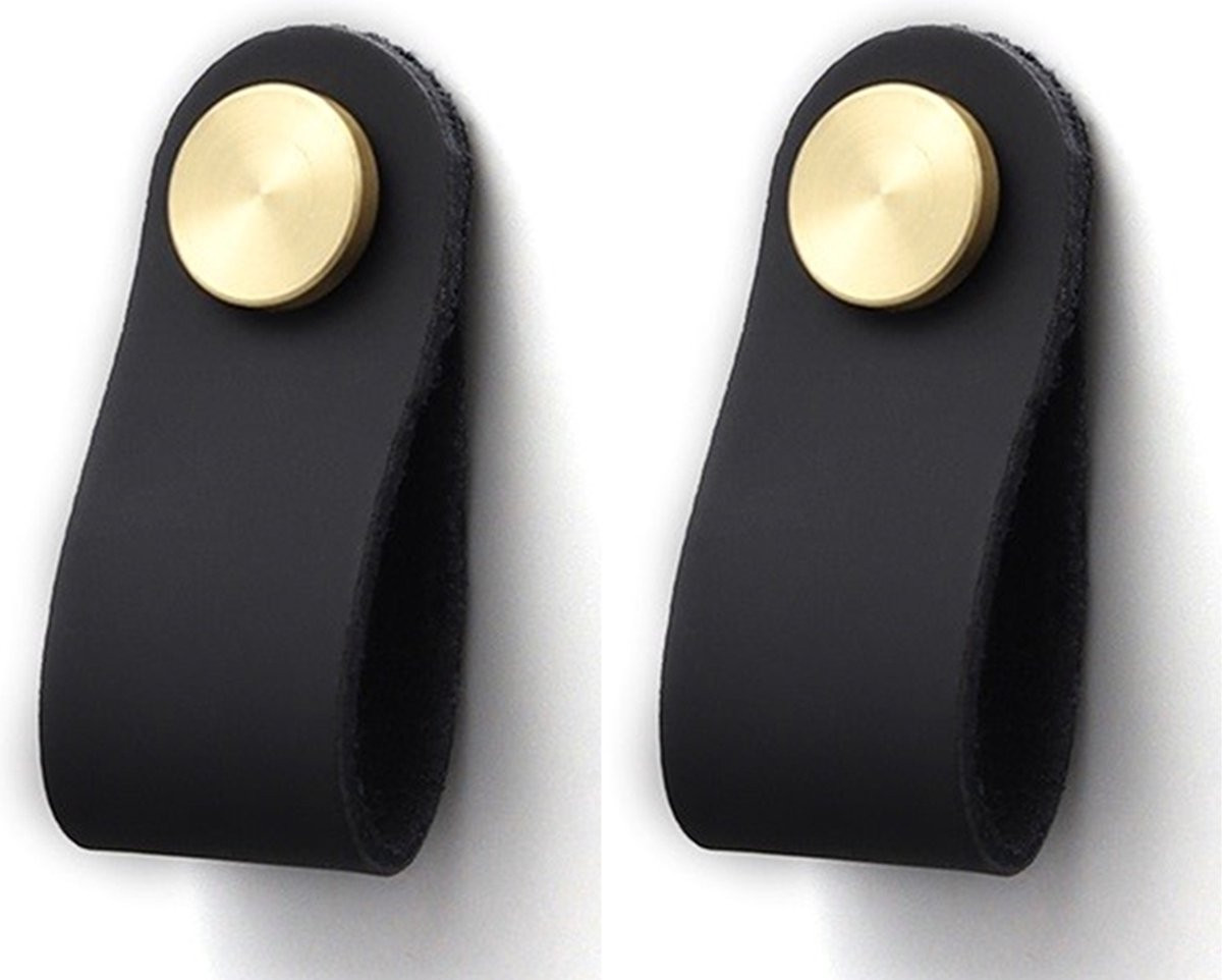 MSQDESIGN Kastknoppen Goud en Zwart - Leren Handgrepen voor Meubels