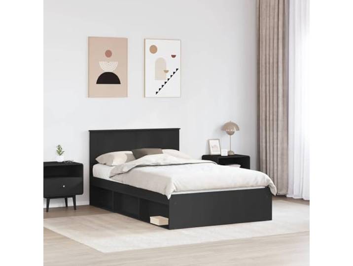 KTHLBRH Bettgestell, schwarz, 135 x 190 cm, aus mehrschichtigem Holz Lattenrost, modernes Kopfteil, 200 kg Tragkraft, einfache Reinigung