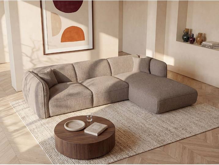 Ecksofa - Ecke rechts - Chenille-Stoff - Taupe - CAMILIO von Maison Céphy