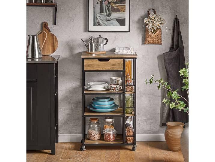 SoBuy FKW99-N chariot de service avec 6 étagères et 1 tiroir, chariot de cuisine chariot latéral BHT environ. 50x87x37cm
