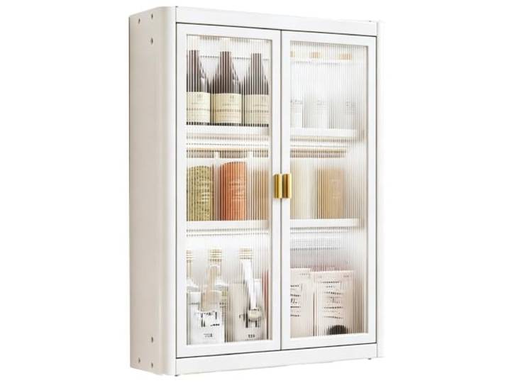 Wandschrank Kohlenstoffstahl, 2 Montagearten Tragfähigkeit bis 50kg Verstellbarer Einlegeboden Schrank PC Tür, Magnetverschluss für Bad Küche Balkon(White,40x14x70.5cm/16x5.5x28in)