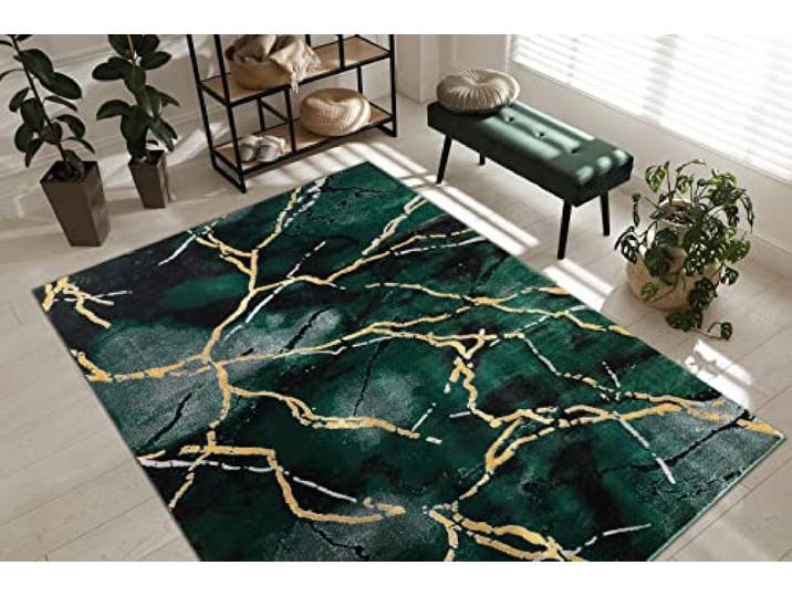 rugsx Exklusiv Emerald Teppich Glamour – Stilvoll, Marmor-Design Flaschengrün/Gold 180x270 cm Modern Teppich für Wohnzimmer